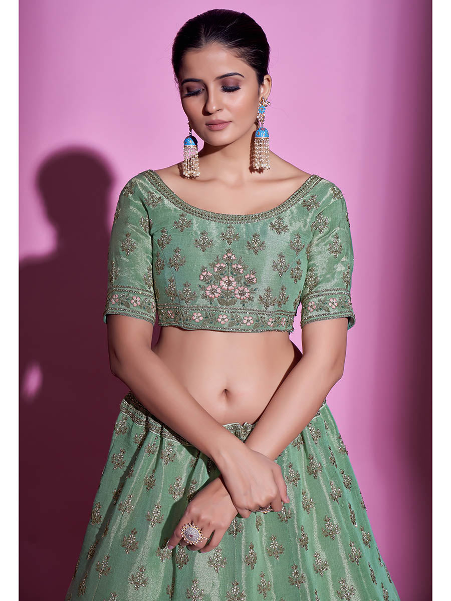 Myra Pista Green Gota Silk Embroidered Designer Lehenga Choli - Distacart