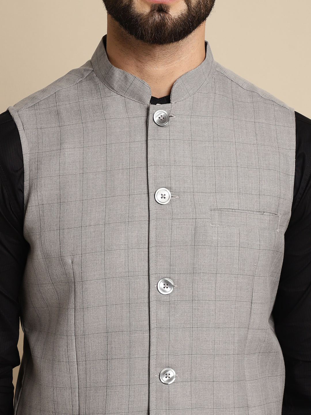 Even Apparels Men's Grey Mandarin Collar Waistcoat - Distacart