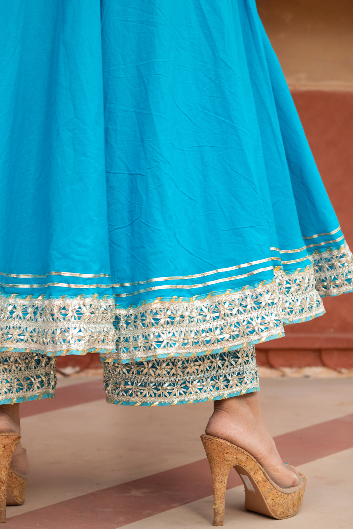 Pomcha Jaipur Kalamkari Blue Pure Cotton Anarkali Set - Distacart