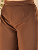 Thumbnail for InWeave Women's Brown V Neck Asymmetrical Pleated Velvet Kurta Set - Distacart