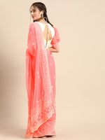 Thumbnail for Sangria Pink Chikankari Embroidered Pure Georgette Saree - Distacart