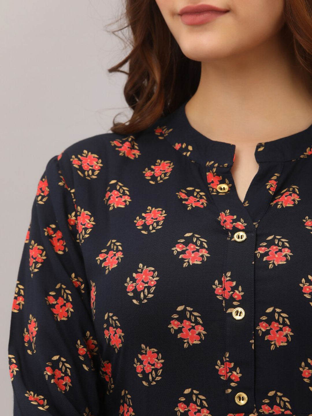 Kalini Women Navy Blue & Red Ethnic Motifs Printed Kurta - Distacart