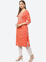 Thumbnail for Biba Women Coral Orange Printed Kurta - Distacart