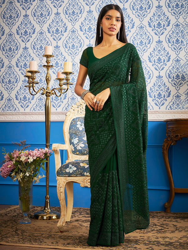 Soch Floral Sequinned Pure Chiffon Saree - Distacart