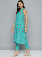 Thumbnail for HERE&NOW Floral Printed Pure Cotton Kurta with Trousers - Distacart