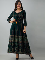 Thumbnail for Kalini Women Green & Yellow Ethnic Motifs Printed Thread Work Anarkali Kurta - Distacart