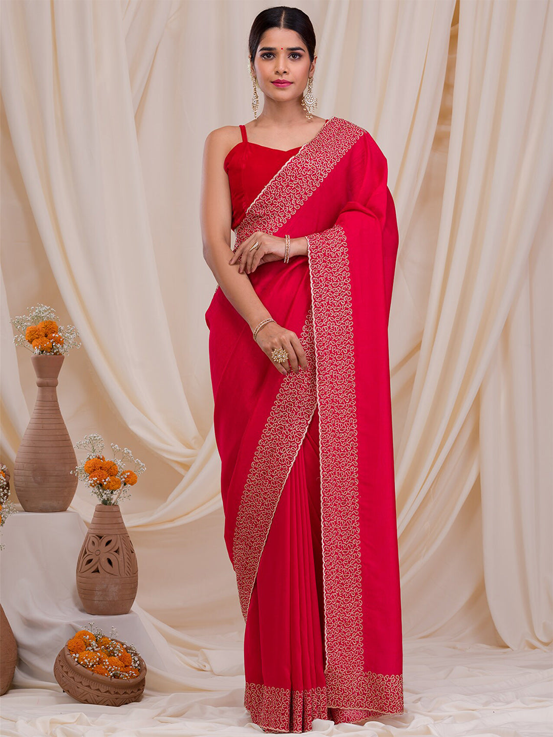 Koskii Embroidered Bordered Saree - Distacart
