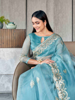 Thumbnail for Tikhi Imli Floral Gotta Patti Organza Heavy Work Saree - Distacart