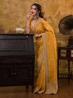 Thumbnail for Koskii Women Mustard & Gold-Toned Embroidered Art Silk Heavy Work Saree - Distacart