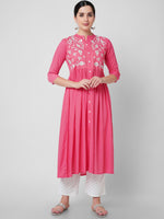 Thumbnail for Kalini Women Peach-Coloured Floral Embroidered Handloom Kurta - Distacart