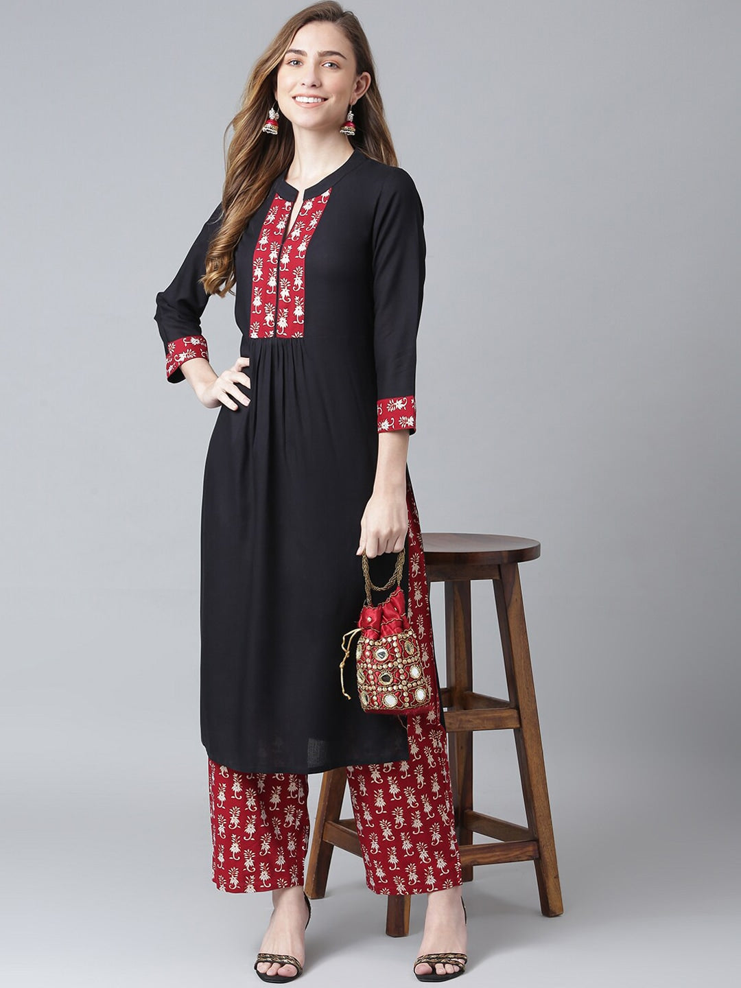 Khushal K Women Floral Yoke Design Pleated Kurta with Palazzos - Distacart