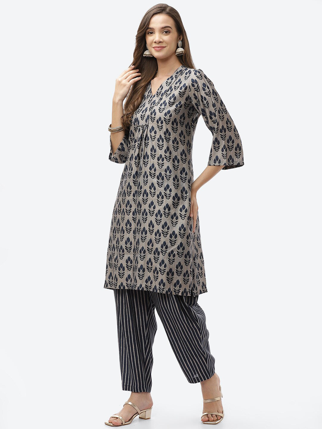 Biba Women Navy Blue Kurta with Trousers - Distacart