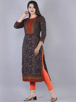 Thumbnail for Kalini Women Brown Geometric Printed Flared Sleeves Thread Work Kurta - Distacart