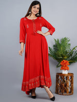 Thumbnail for Kalini Women Red Ethnic Motifs Embroidered Keyhole Neck Anarkali Kurta - Distacart
