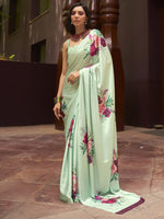Thumbnail for Mitera Green & Pink Floral Saree - Distacart