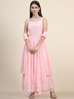 Thumbnail for Kalini Women Pink Floral Embroidered Mirror Work Kurta with Palazzos & With Dupatta - Distacart