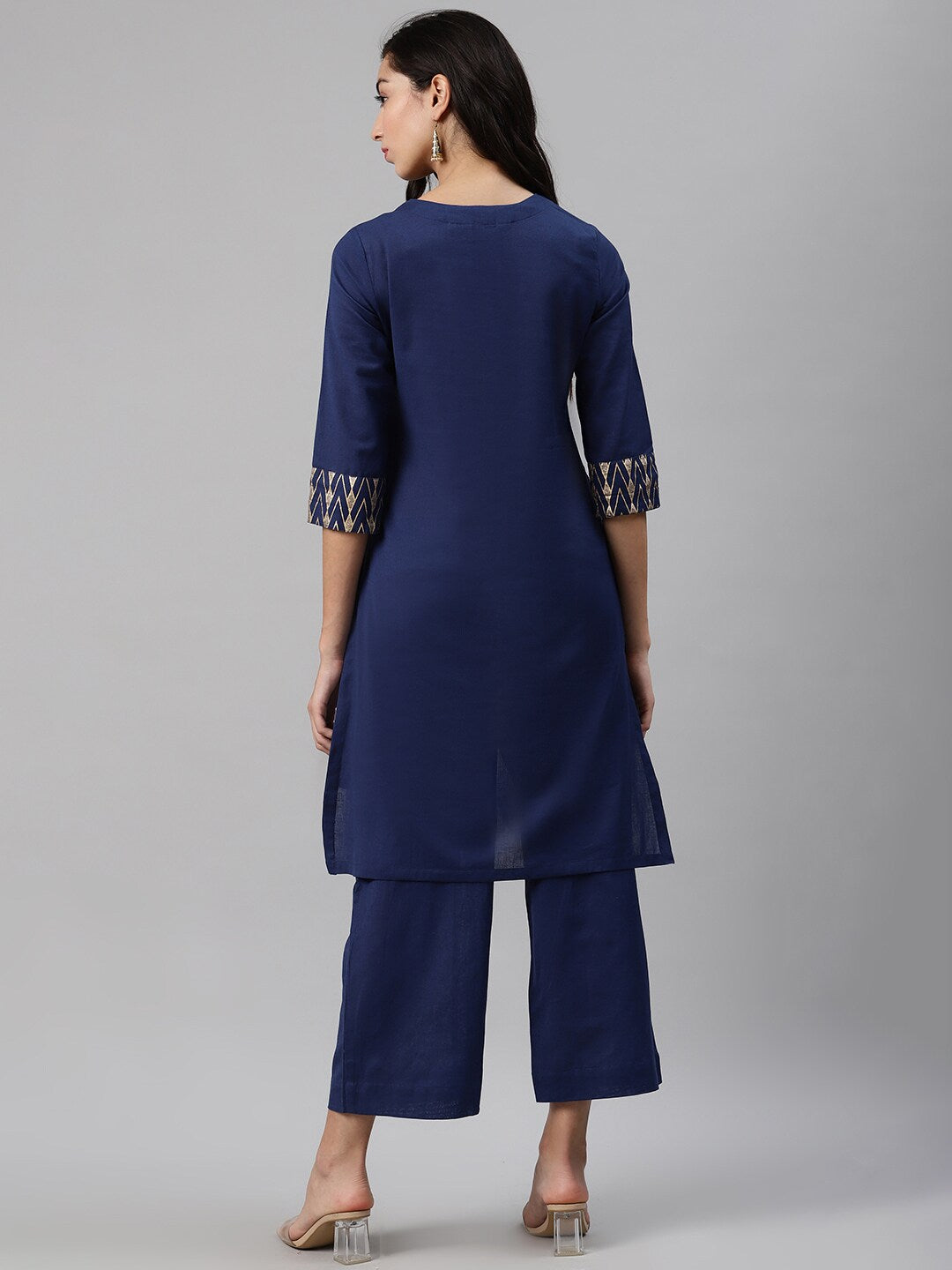 Biba Women Navy Blue Solid Kurta with Palazzos - Distacart