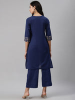 Thumbnail for Biba Women Navy Blue Solid Kurta with Palazzos - Distacart