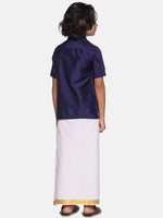 Thumbnail for Sethukrishna Boys Navy Blue Shirt With Readymade Dhoti - Distacart
