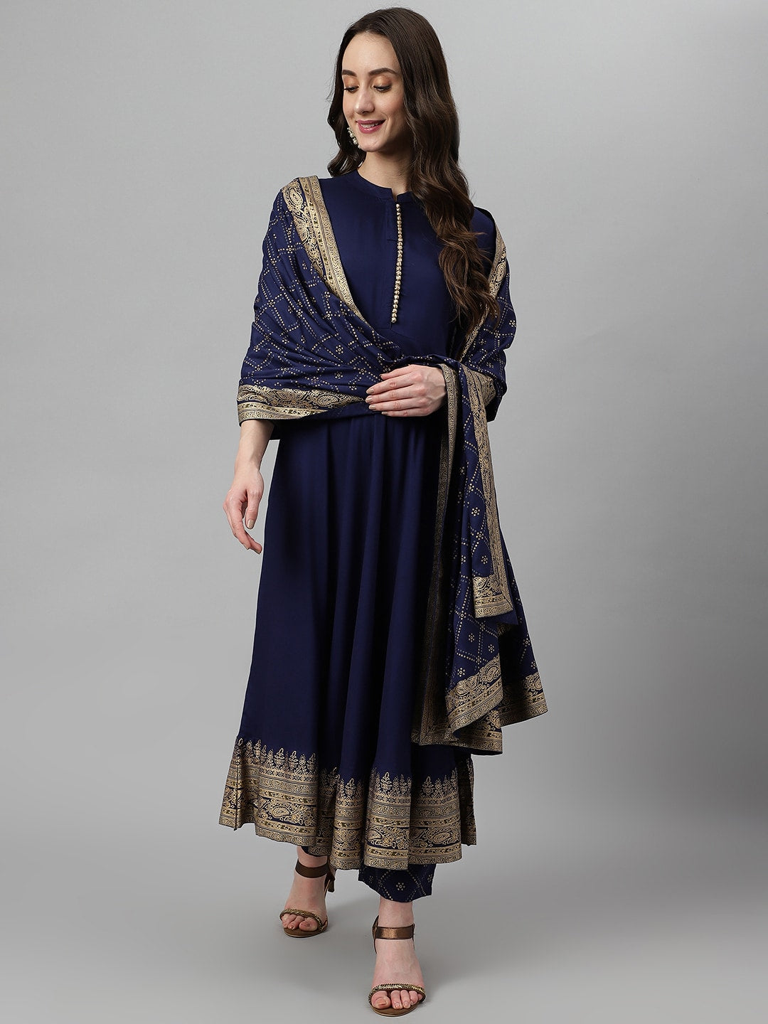 Khushal K Women Blue Ethnic Motifs Printed Kurta with Palazzos & Dupatta - Distacart