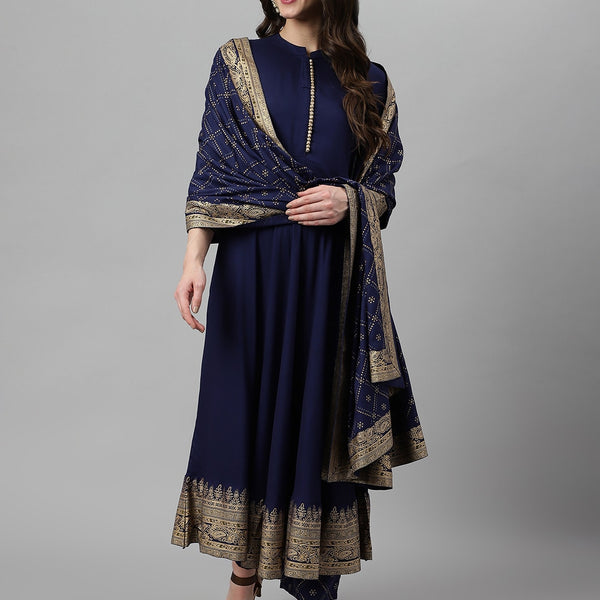 Khushal K Women Blue Ethnic Motifs Printed Kurta with Palazzos & Dupatta - Distacart