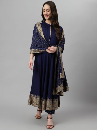 Khushal K Women Blue Ethnic Motifs Printed Kurta with Palazzos & Dupatta - Distacart