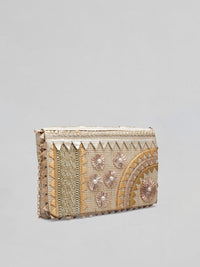 Thumbnail for Rubans Women Gold-Toned & White Embellished Box Clutch - Distacart
