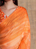Thumbnail for Mitera Orange Embellished Sequinned Pure Chiffon Saree - Distacart