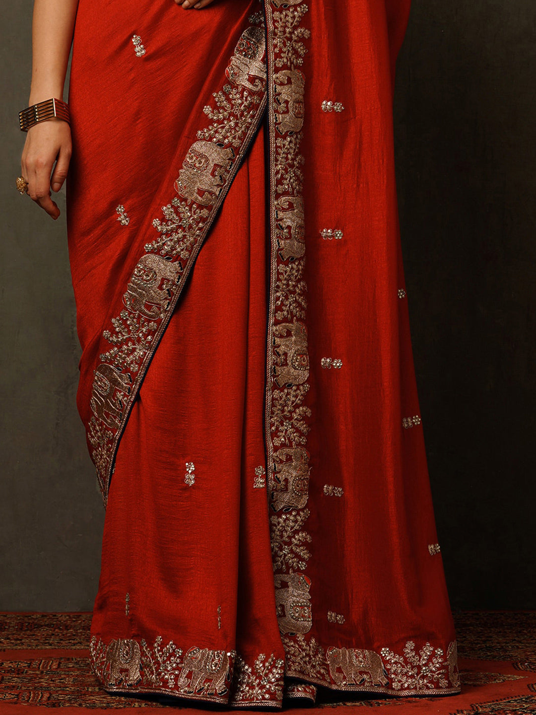 Mitera Ethnic Motifs Embroidered Beads and Stones Saree - Distacart