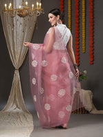 Thumbnail for Saree Mall Mauve & White Floral Embroidered Organza Banarasi Sarees - Distacart