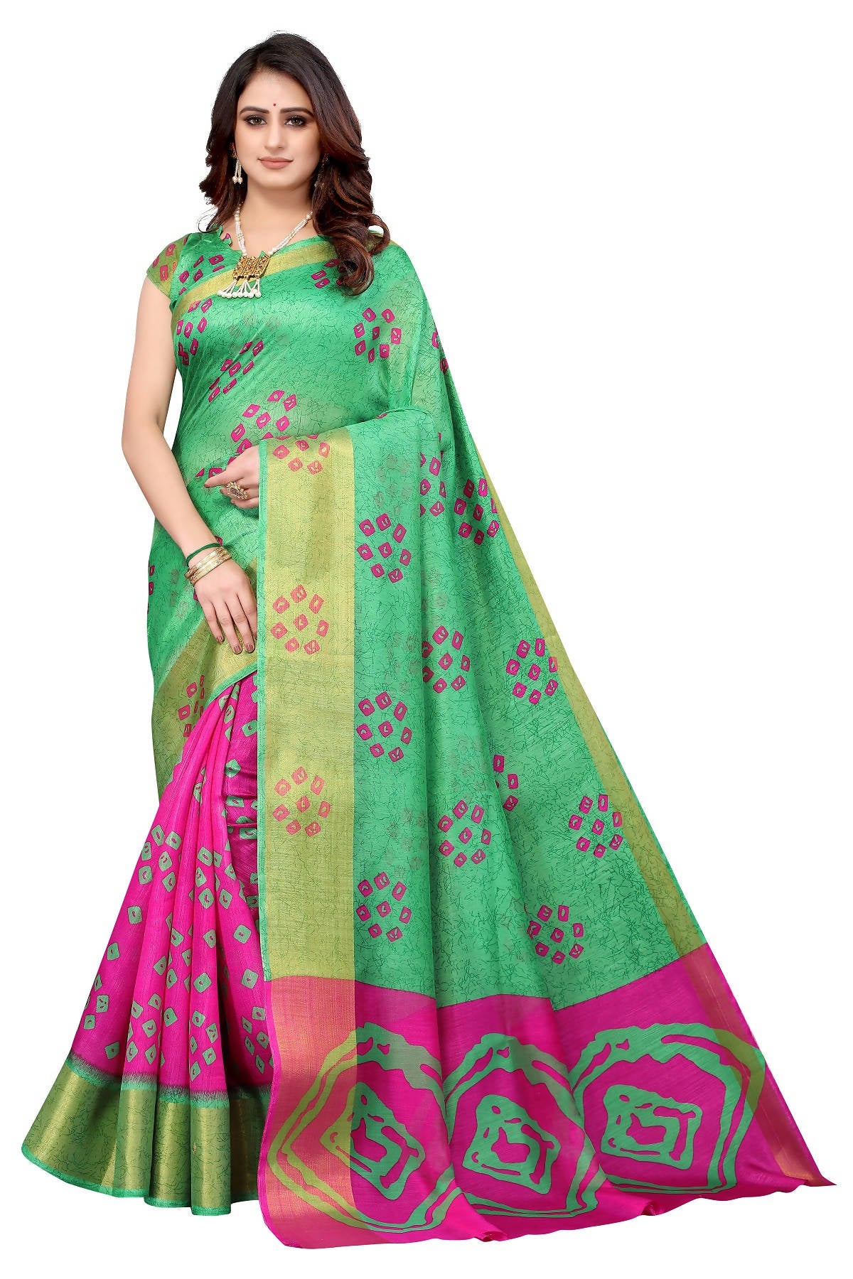 Vamika Ethnic Fire Pink Jari Border Linen Saree - Distacart