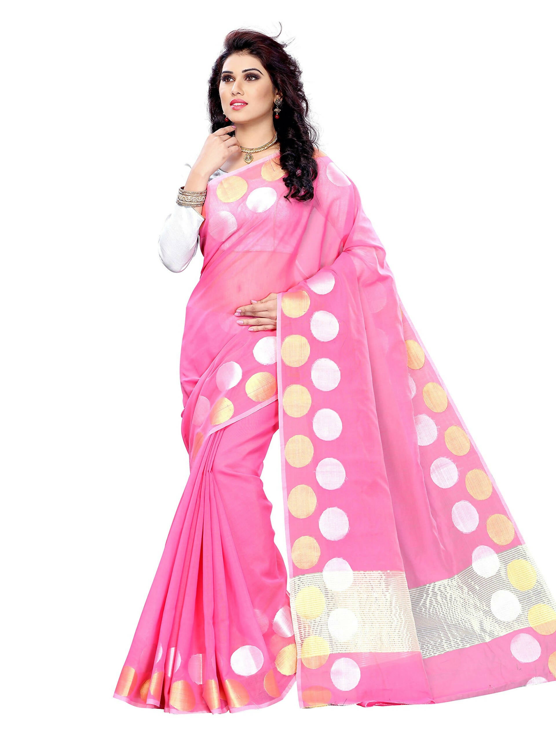 Mimosa Women Cotton Art Light Pink Saree - Distacart