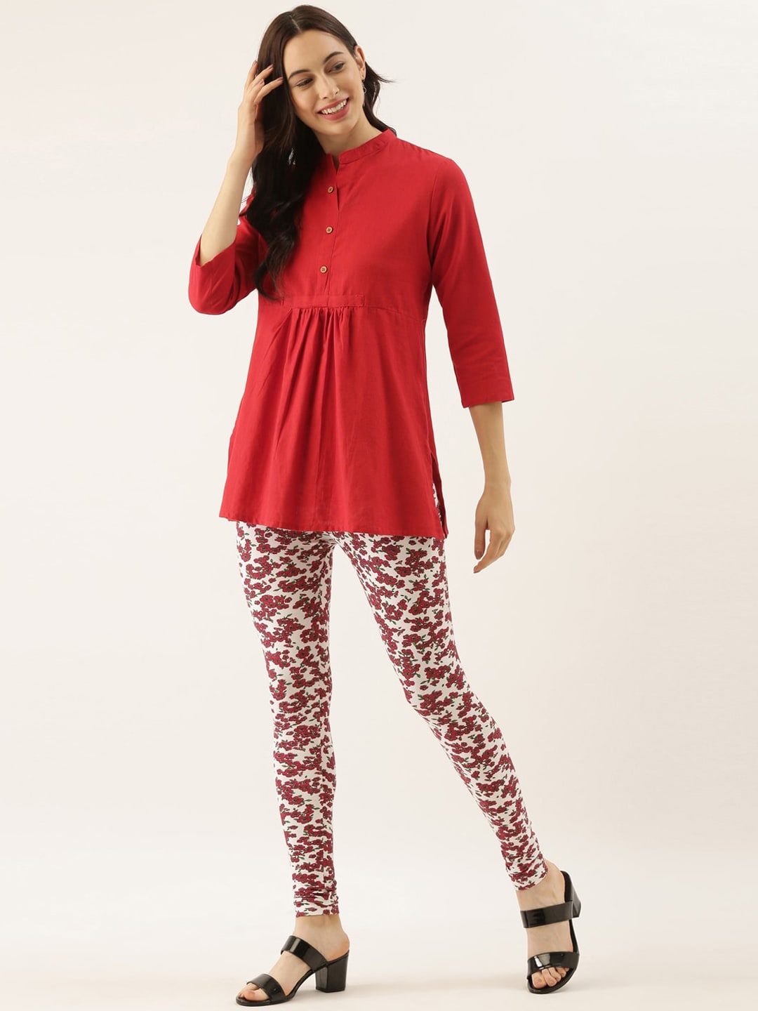 Souchii White & Red Printed Slim-Fit Ankle-Length Leggings - Distacart