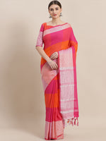 Thumbnail for Saree Mall Pink & Orange Checked Saree - Distacart