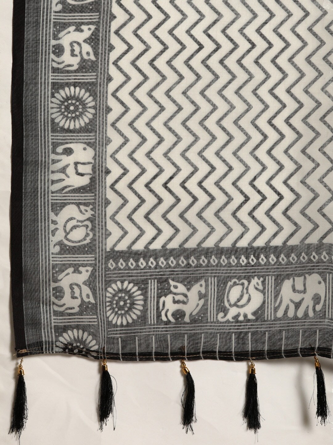 Sangria Black & Grey Ethnic Motifs Zari Pure Linen Saree - Distacart