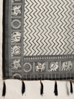 Thumbnail for Sangria Black & Grey Ethnic Motifs Zari Pure Linen Saree - Distacart