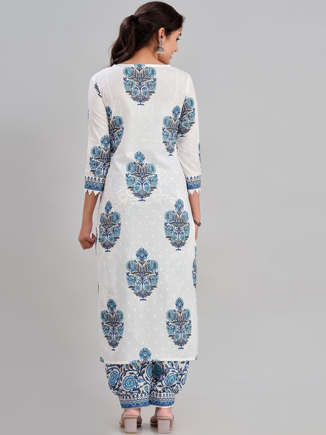 Kalini Floral Printed Pure Cotton Straight Kurta with Patiala & With Dupatta - Distacart