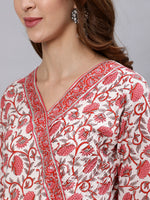 Thumbnail for Jaipur Kurti Women White Floral Printed Angrakha Kurta - Distacart