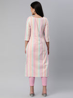 Thumbnail for Kalini Women Striped Pure Cotton Kurta With Trousers - Distacart