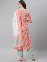 Thumbnail for Khushal K Floral Printed Round Neck Kurta with Palazzos & Dupatta - Distacart
