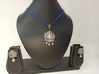 Terracotta Lotus Pendant Mini Necklace Set With Studs