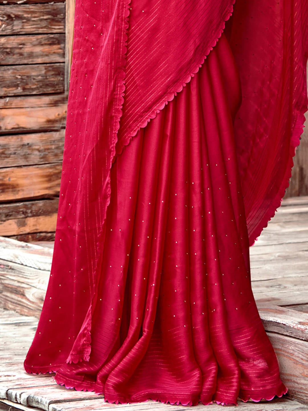 Saree Mall Pink Embellished Beads and Stones Pure Chiffon Sarees - Distacart