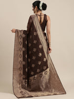 Thumbnail for Saree Mall Brown Ethnic Motifs Linen Blend Banarasi Saree - Distacart