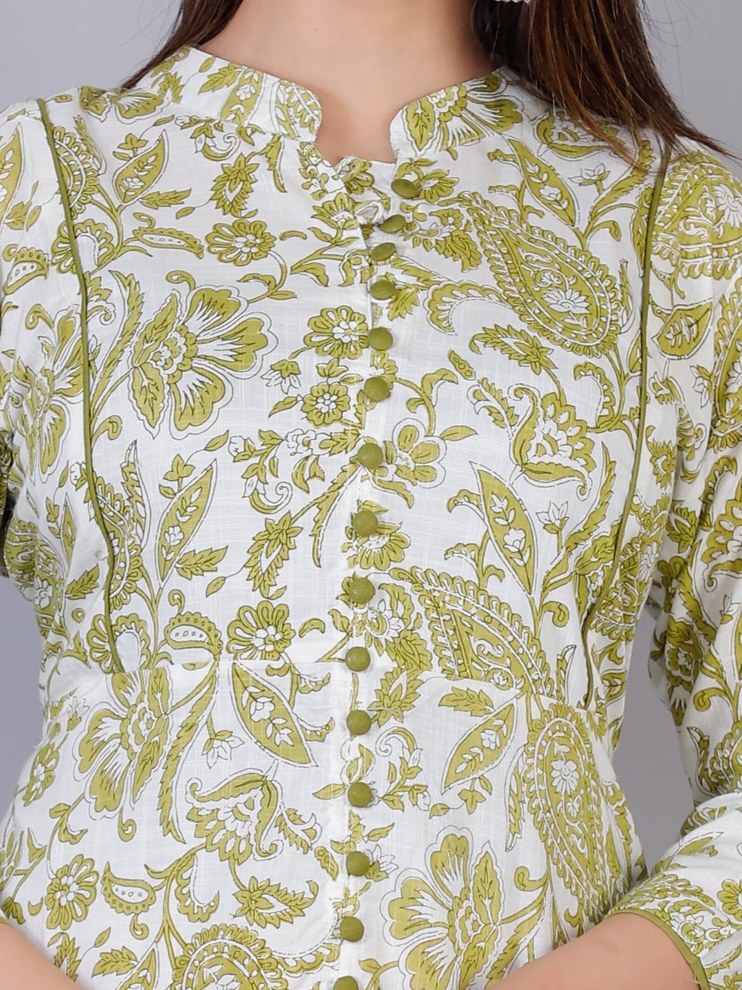 Kalini Women Olive Green & White Floral Printed Floral Anarkali Kurta - Distacart