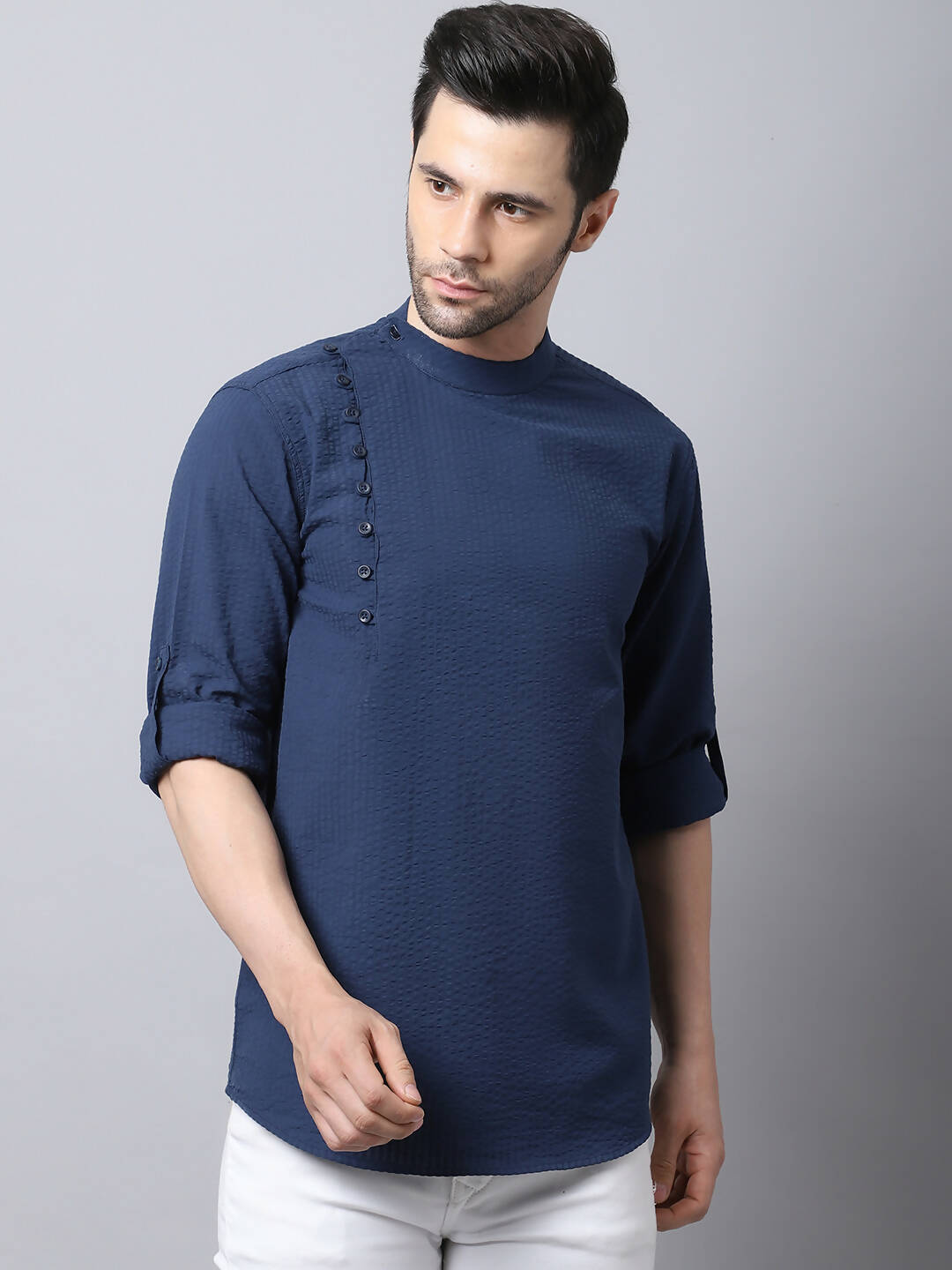 Even Apparels Navy Pure Cotton Kurta With Side Placket - Distacart