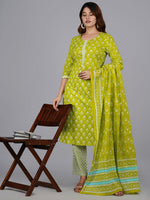 Thumbnail for Kalini Women Floral Printed Gotta Patti Pure Cotton Kurta With Trousers & Dupatta - Distacart