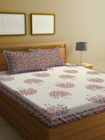 Thumbnail for Rajasthan Decor Cream-Coloured Ethnic Motifs 144 TC Cotton King Bedsheet & 2 Pillow Covers - Distacart