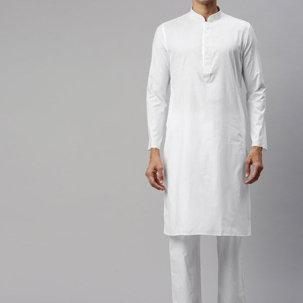 Manyavar Men White Self Design Kurta with Pyjamas - Distacart