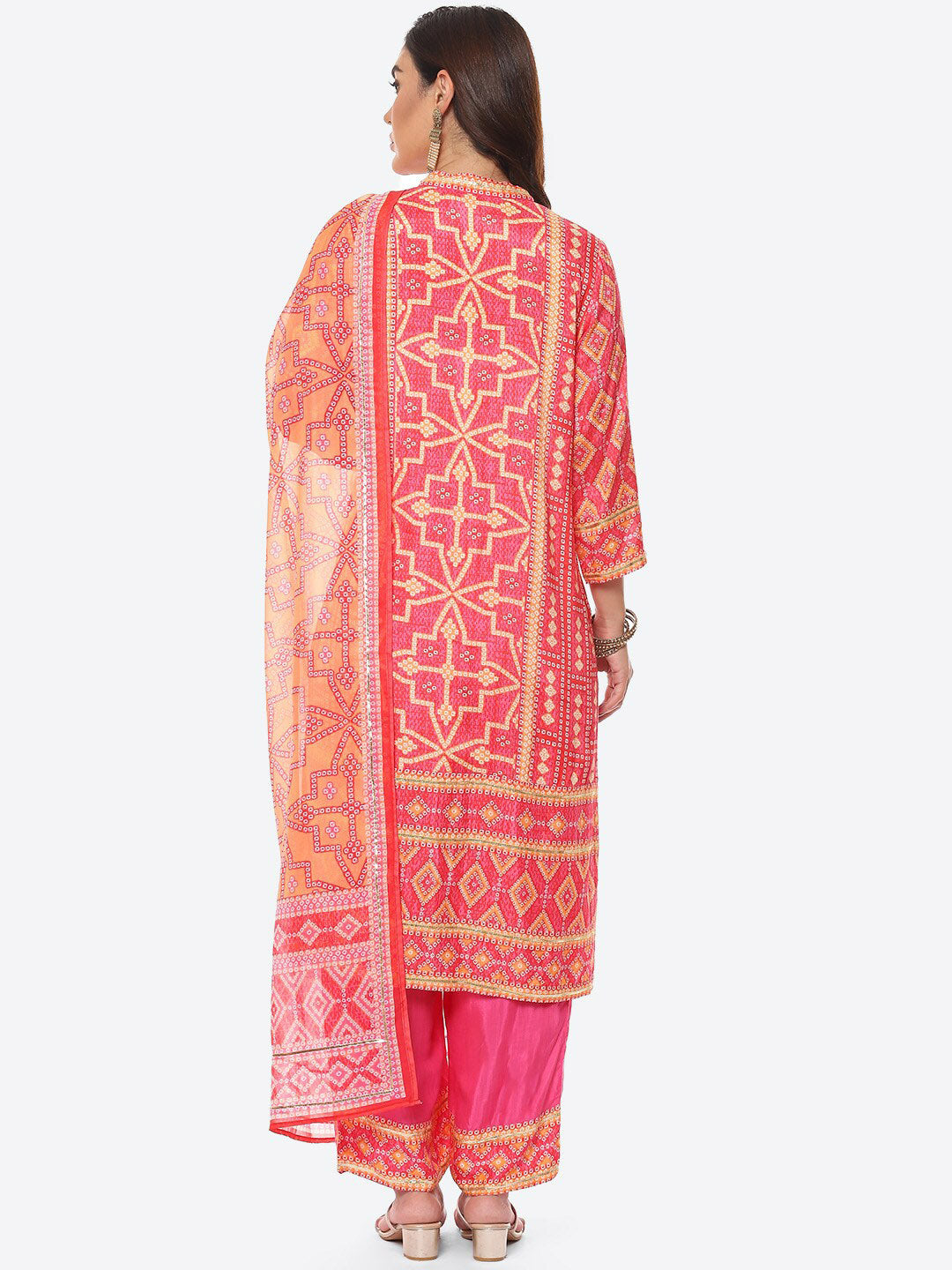 Biba Women Fuchsia Printed Kurta with Trousers & With Dupatta - Distacart