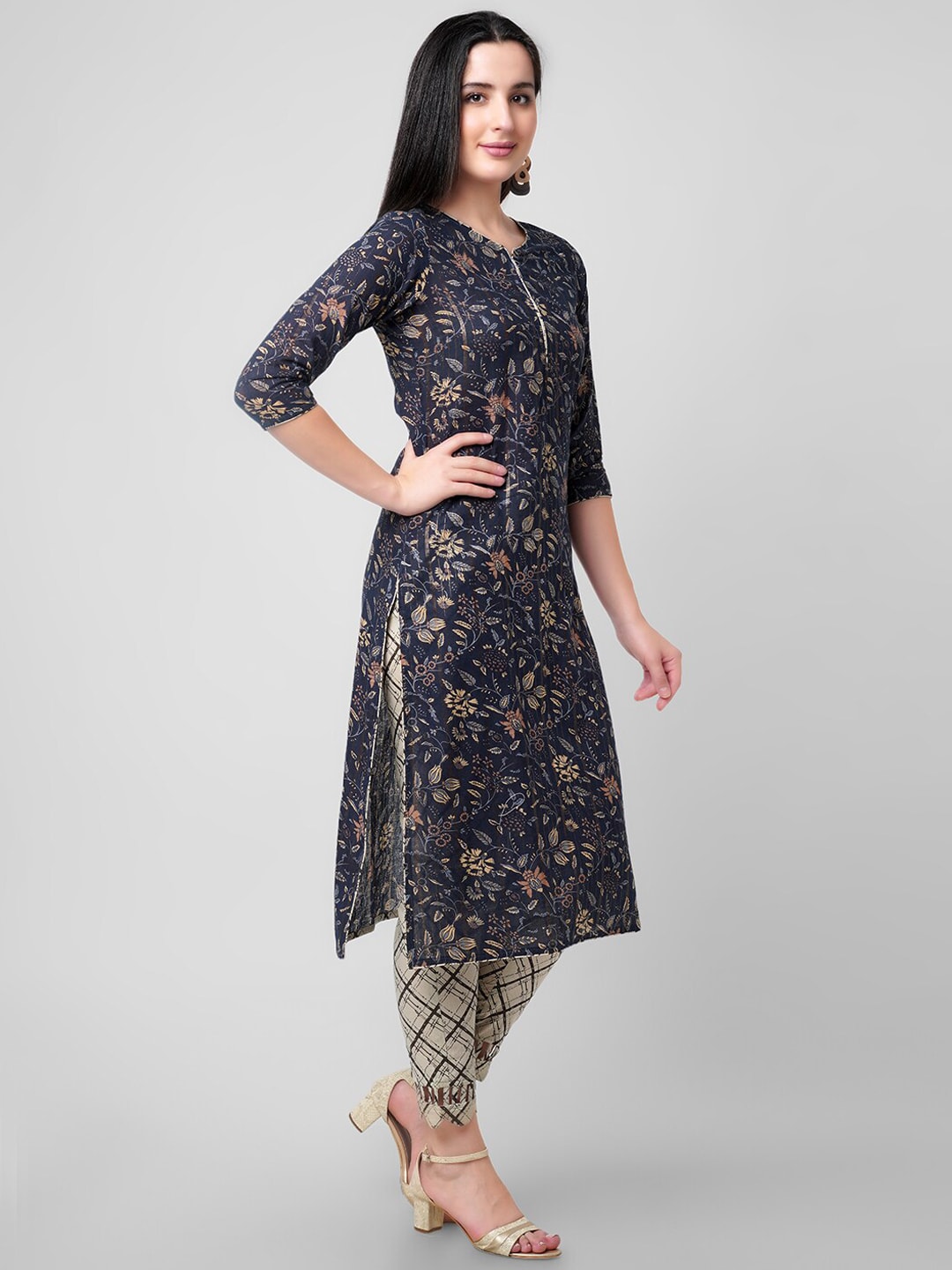 Kalini Women Floral Printed Pure Cotton Kurta with Trousers - Distacart